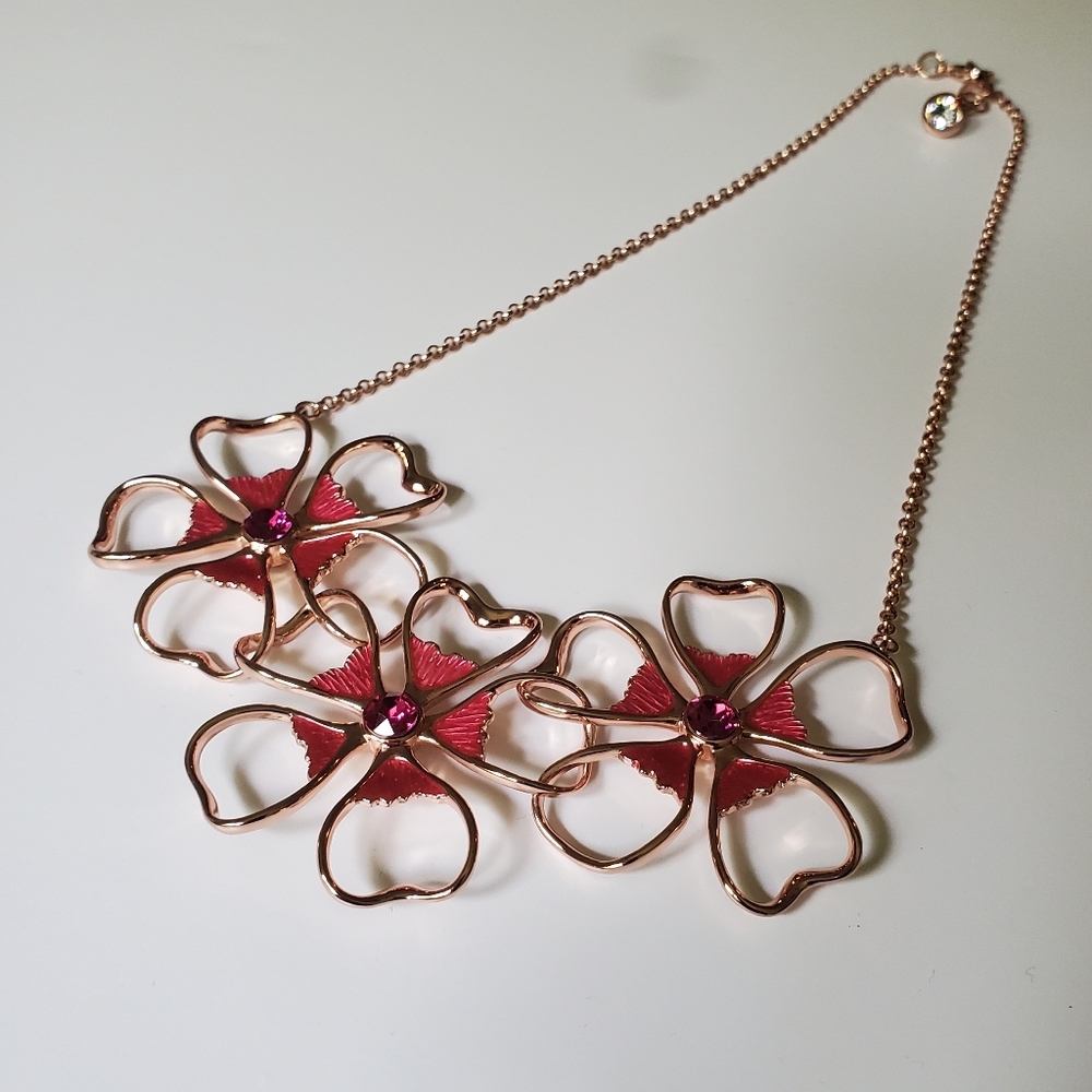 Ted Baker London Lorann HOT PINK Rose Gold Tone Statement Necklace